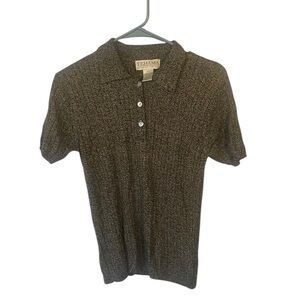 vintage tehama brown short sleeve tight knit tennis polo shirt size small